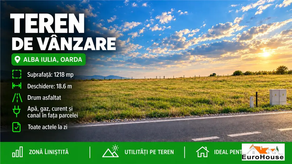 Teren intravilan de vânzare în Alba Iulia, zona Oarda, 1218 mp, cu utilități, fotografia 1
