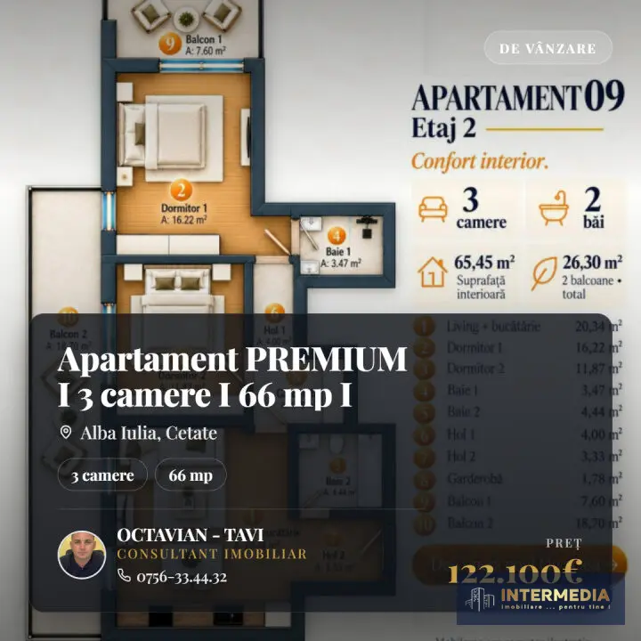 Apartament cu 3 camere, 66 mp utili, în zona Cetate, Alba Iulia, fotografia 1