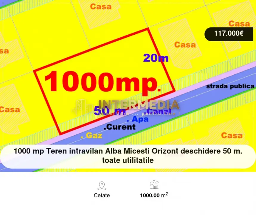 1000 mp Teren intravilan Alba Micesti Orizont deschidere 50 m. toate utilitatile, fotografia 1