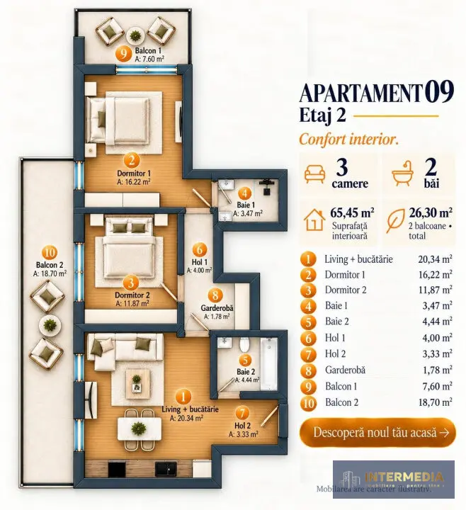 Apartament cu 3 camere, 66 mp utili, în zona Cetate, Alba Iulia, fotografia 2