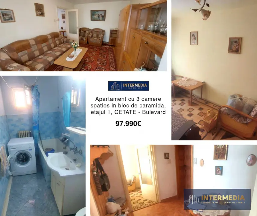 Apartament cu 3 camere spatios in bloc de caramida, etajul 1, CETATE - Bulevard, fotografia 1