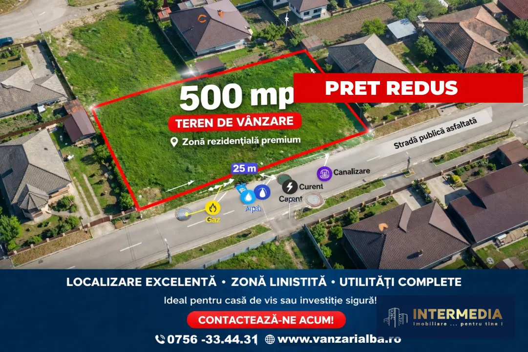 Teren intravilan de vânzare în Micești, Alba Iulia, 500 mp, cu utilități, fotografia 1