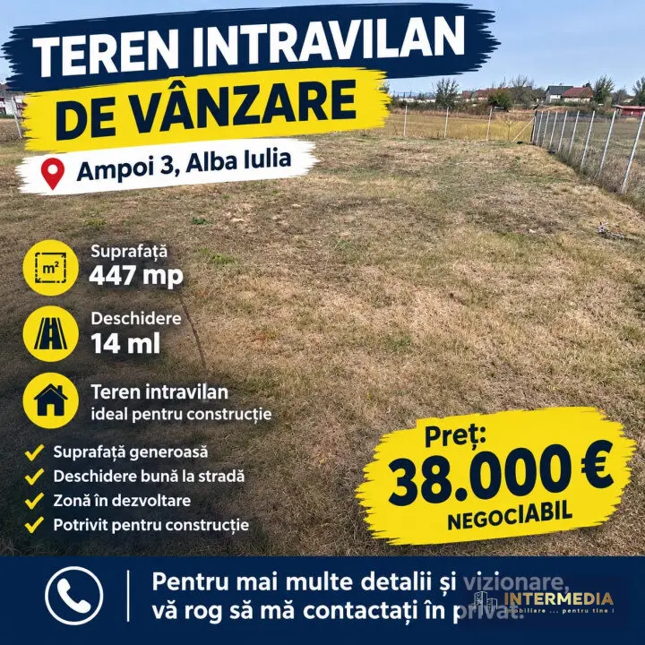 Teren intravilan de vânzare în Alba Iulia, zona Ampoi 3, 447 mp, fotografia 1