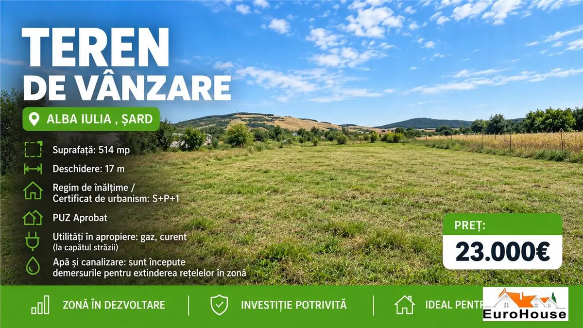 Teren intravilan de vânzare în Șard, 514 mp, deschidere 17 m, fotografia 1