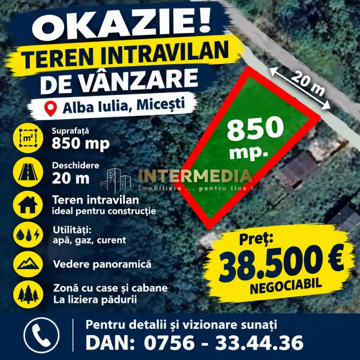 OKAZIE! 850 mp, Teren Intravilan, Alba Micesti, d=20 m, Utilitati, Panoramic, fotografia 4