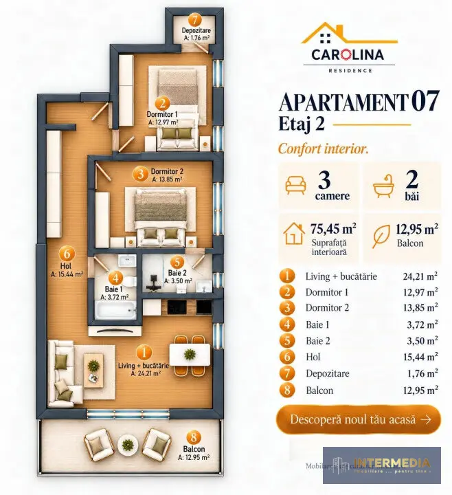 Apartament cu 3 camere, 66 mp utili, în zona Cetate, Alba Iulia, fotografia 10