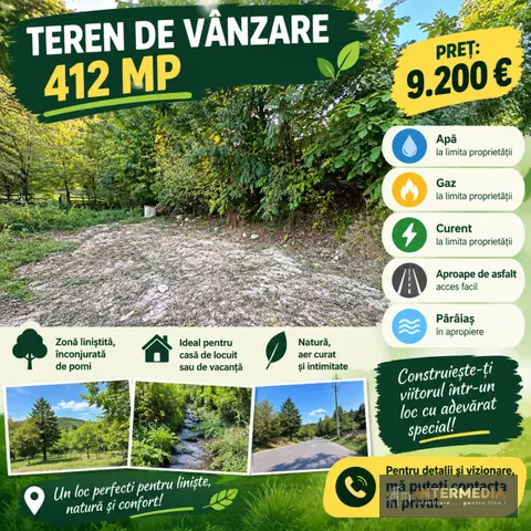 Teren intravilan, 412 mp, de vânzare în Telna, la 13 km de Alba